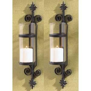  2 Black FLEUR de LIS Candle Garden Wall Hurricane SCONCES 