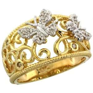 14k Gold Butterfly & Swirls Diamond Ring w/ 0.11 Carat Brilliant Cut 