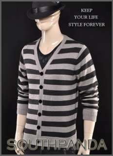 CM013 Mens Stripe Slim Fit Knit Buttons Coat Cardigan Sweaters  