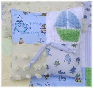 Ocean Friends chenille baby boy crib quilt bedding blue  