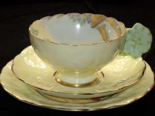 PARAGON FLOWER HANDLE Yellow Tea cup and saucer TRIO  
