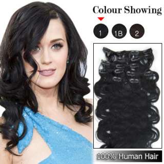 22 Curl synthetic Clip On Heat Proof Hair Extension 7p #1 BLACK 