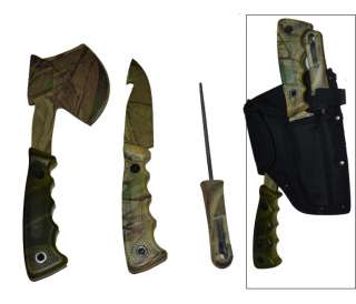   Knife Set Hunting Camping Knives Axe Knife Sharpener & Case  