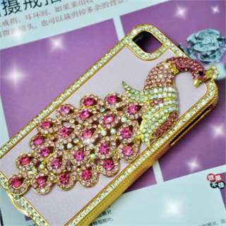   4S Pink Leather Peacock Diamond Rainstone Bling Case Cover Skin  
