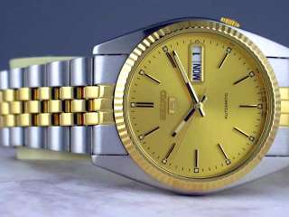 SEIKO MENS RLX AUTOMATIC GOLD SS DAY DATE WATCH SNXJ92  