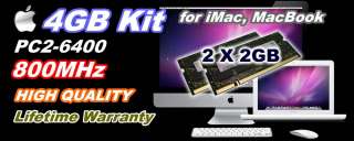 4GB (2X2GB) DDR2 PC2 6400 800MHz SODIMMs for Apple ® iMac and 