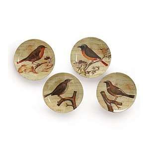 Set Of 4 Hand Painted Glass Plates Each With A Decorative Bird Design 