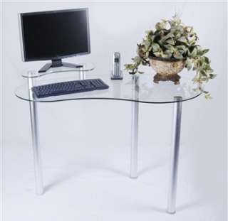   One Designs Clear Glass Corner Computer Desk with Monitor Stand  
