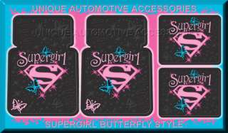 4PC SUPERGIRL BUTTERFLY FRONT REAR CAR FLOOR MATS  