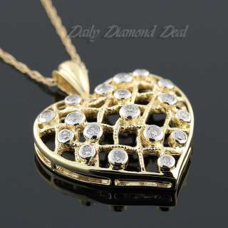 10K Yellow Gold Womens Diamond Heart Pendant Necklace  