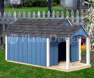 Dog House Plans, Gable Twin Roof Style with Porch, 90305T, Size up to 