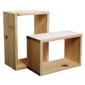  Set Of Two Wooden Cedar Timber Wall Cube Shelves
