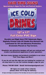 COLD DRINKS Concession Sign   Rectangle PVC Full Color Laminated Sign 