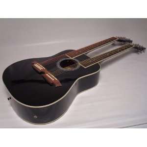  Acoustic Electric Double Neck Guitar, Black, /W Case 