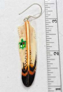 Turtle Spirit Carved Feather Earrings  