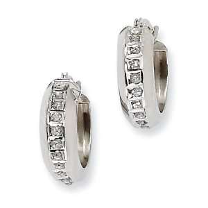   14k White Gold Diamond Fascination Round Hinged Hoop Earrings Jewelry