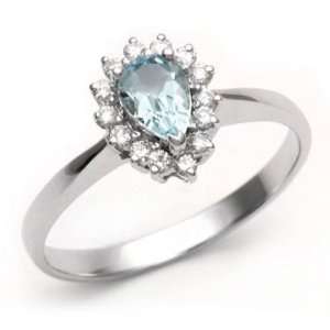   18k White gold Pear Shaped Aquamarine and Diamond Ring Size 7 Jewelry