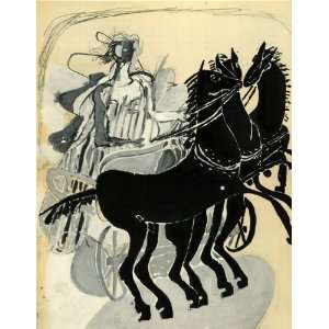 1955 Lithograph Georges Braque Modern French Art Horse Chariot Verve 
