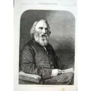   Antique Print 1869 Portrait Henry Wadsworth Longfellow
