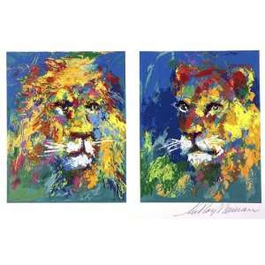 LeRoy Neiman   Lion and Lioness Hand Pulled Serigraph