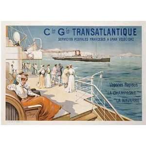 com Cie. Gle. Transatlantique by Ernest Louis Lessieux. Size 22.00 X 