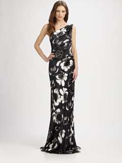 Carmen Marc Valvo   Floral Silk Gown