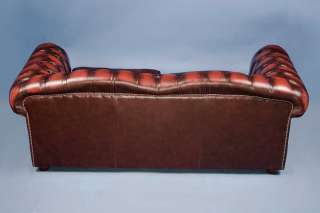 English Braunton Style Red Leather Chesterfield Sofa  