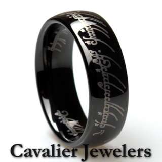 Black Plated, 8mm wide, Tungsten Carbide Ring, laser engraved with 