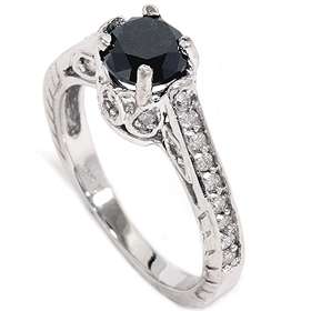 23CT Black Diamond Vintage Style Engagement Ring Hand Engraved 
