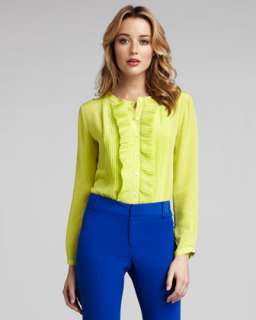 Pintucked Neon Blouse & Narrow Cropped Pants