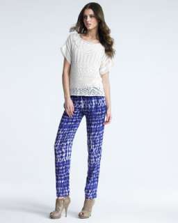 Short Sleeve Crochet Top & Tie Dye Silk Pants