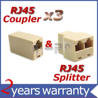 RJ45 CAT5 Ethernet Splitter Adapter + 3 Extender Plug  