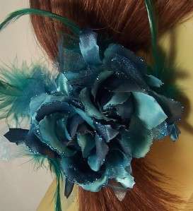   FLOWER FEATHER GLITTER HAIR ACCESSORY Ponytail Holder Pin Brooch