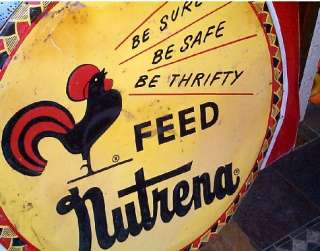 Vintage Nutrena Feed and Seed Metal Farm Advertising Sign w/ Chicken 