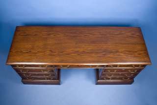 English Antique Style Oak Pedestal Credenza Desk  