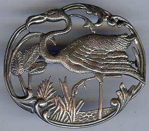 VINTAGE DIMENSIONAL STERLING SILVER FLAMINGO IN LAKE PIN  