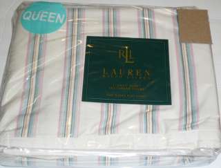 Ralph Lauren Hawk Springs Stripe QUEEN FLAT SHEET cream Supima cotton 
