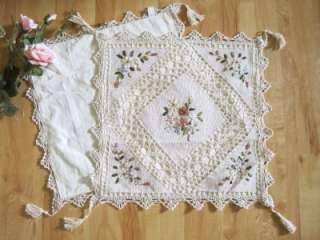 Pretty Ribbon Flower Embroidery Crochet Cushion Cover  