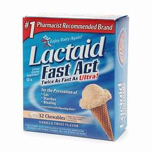 Lactaid Fast Act Lactase Enzyme Supplement, Chewable Tablet, Vanilla 
