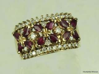 VINTAGE 14K YELLOW GOLD RUBY & DIAMOND CIGAR BAND RING x  