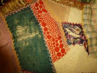 Antique Vintage Handmade Hand Stitched CRAZY PATCH QUILT Bedspread 