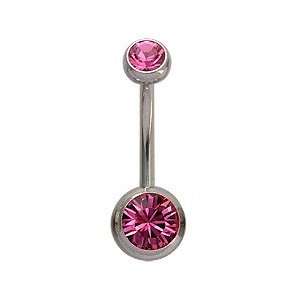 Double Jeweled belly button ring GlitZ JewelZ ?   Pink Sapphire CZ 