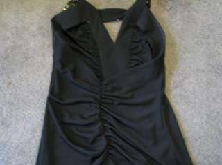 ZUM ZUM Niki Livas BLACK BEADED HALTER DRESS Formal Gown PROM PARTY 