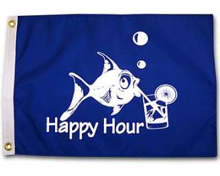 Happy Hour Fish Royal Blue Outdoor Garden Flag 12X18in Outdoor quality 