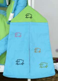 10 Pcs blue & green embroidered crib bedding set 001  