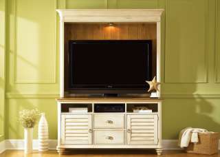 LIBERTY OCEAN ISLE ENTERTAINMENT TV STAND & HUTCH BISQUE WITH NATURAL 