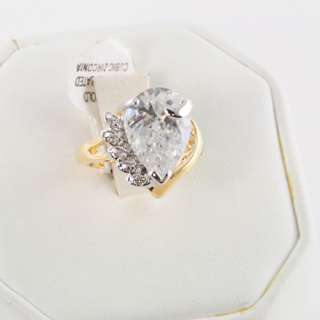 Size 5   14KT Yellow Gold Ep Clear CZ 6CT Pear Ring  