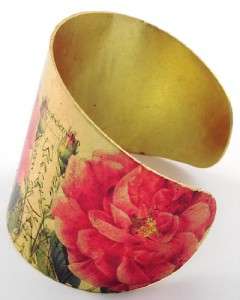 CHUNKY FLOWER ROSE GOLD VINTAGE METAL CUFF BANGLE BRACELET FREE ZEBRA 