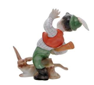 Hungarian vintage Herend porcelain Little Hunter boy with rabbit 