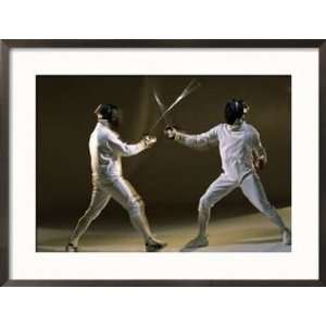 Side Profile of Two People Fencing Collections Framed Photographic 